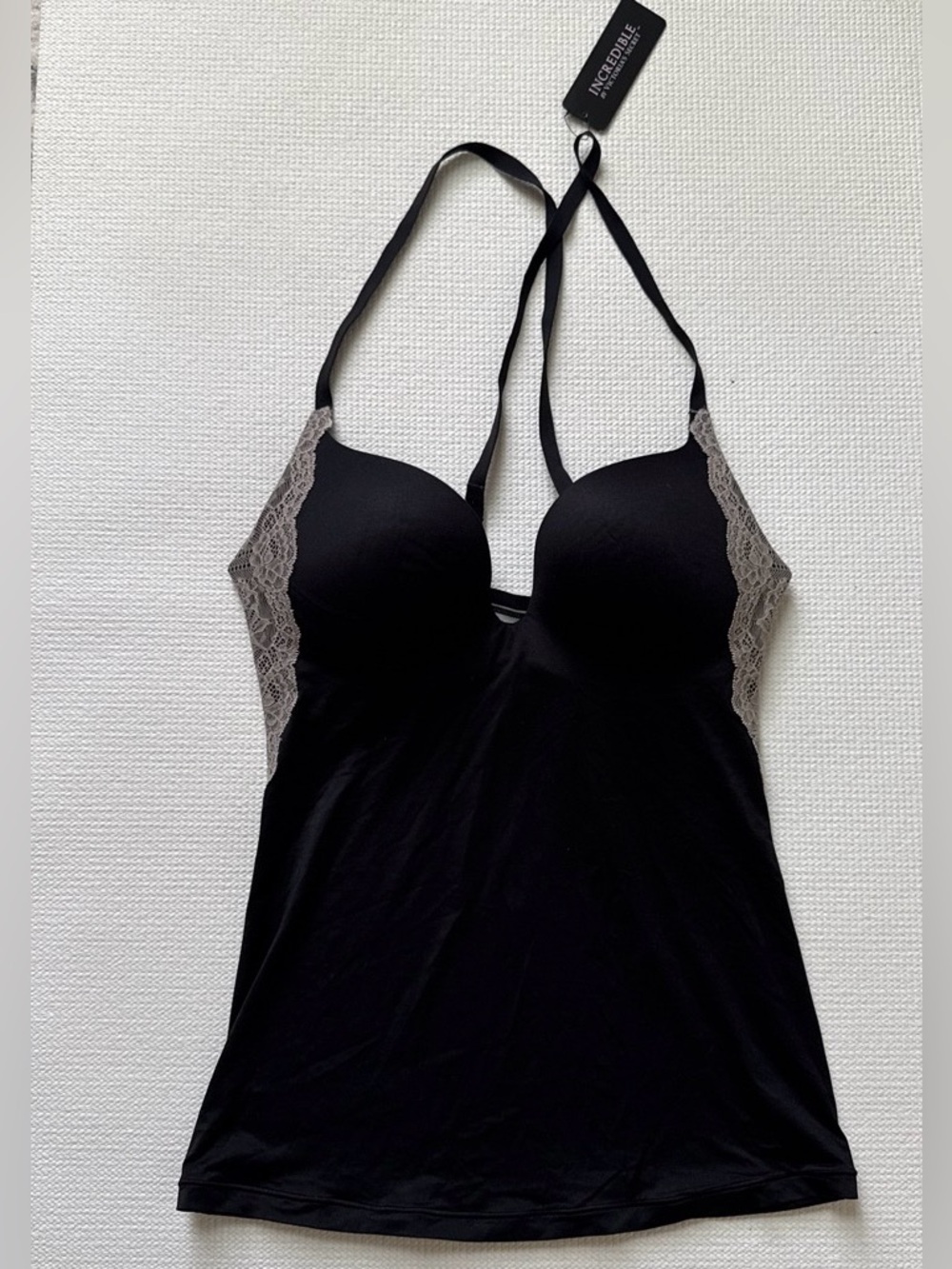 Victoria's Secret Black Camisole with Beige Lace Trim
